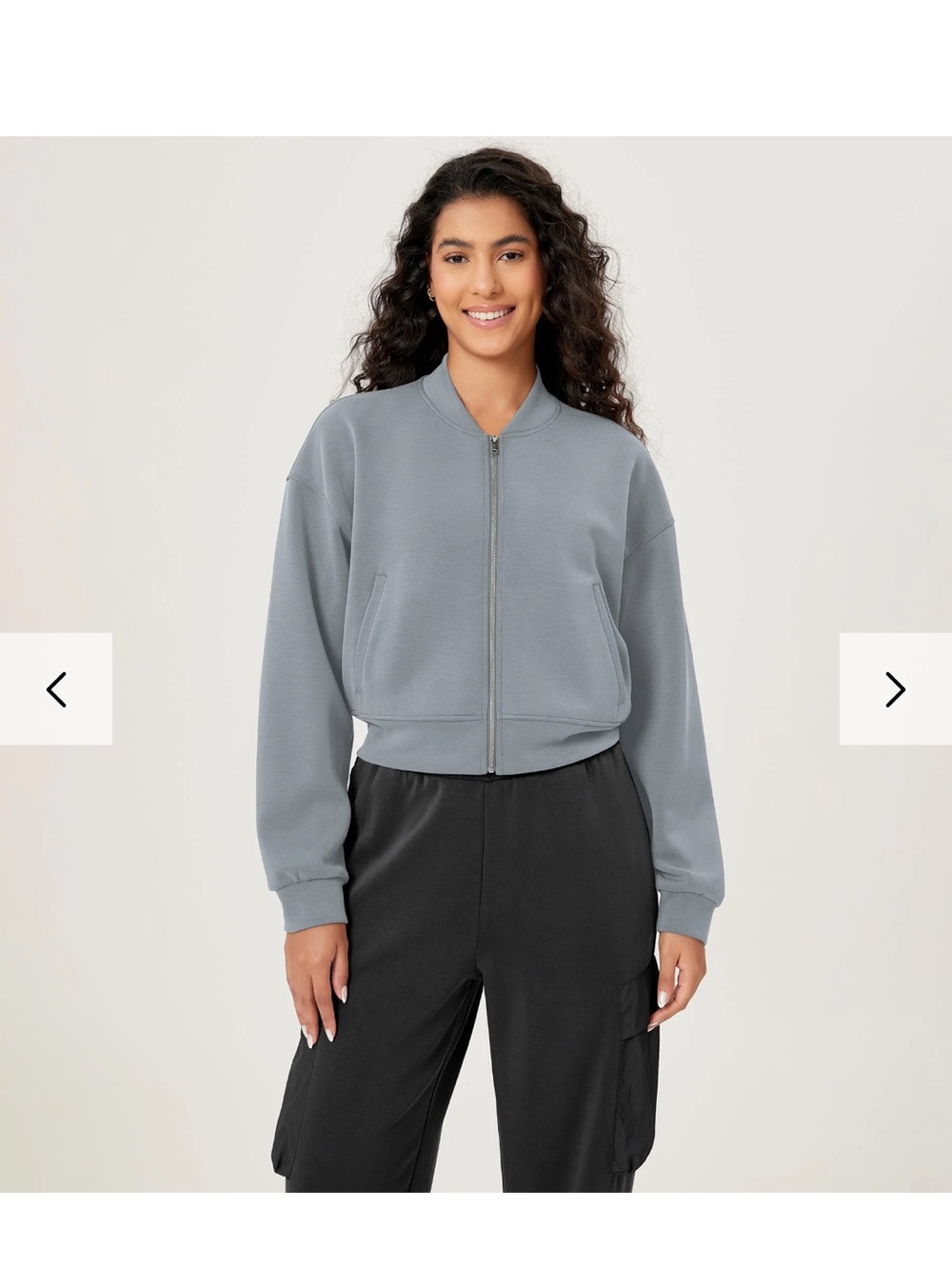 NWT Ododos Women's Light Grey Cropped Bomber Jacket Sz S retails 46